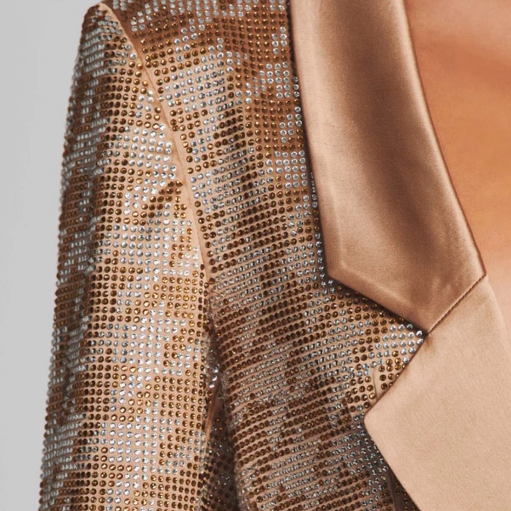 Retrofete Jules Embelished Blazer Mini Dress XS Gold Sequin Houndstooth - Picture 4 of 7